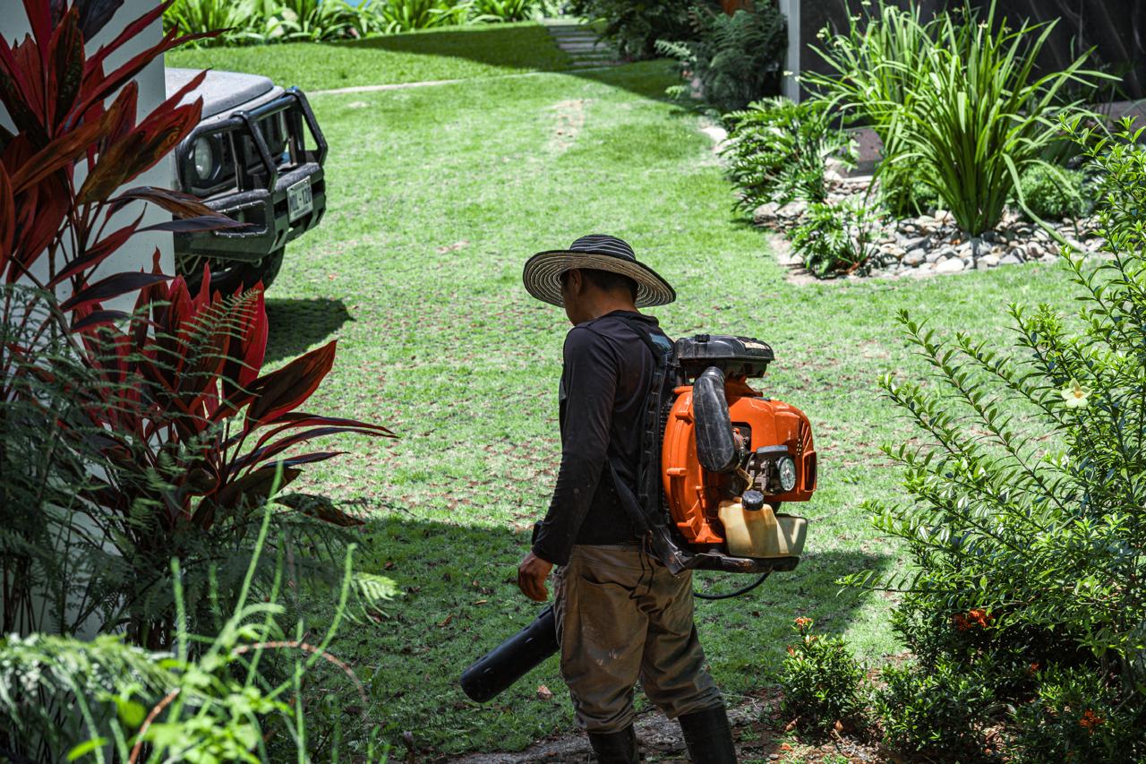 Jardinero profesional realizando mantenimiento de jardin